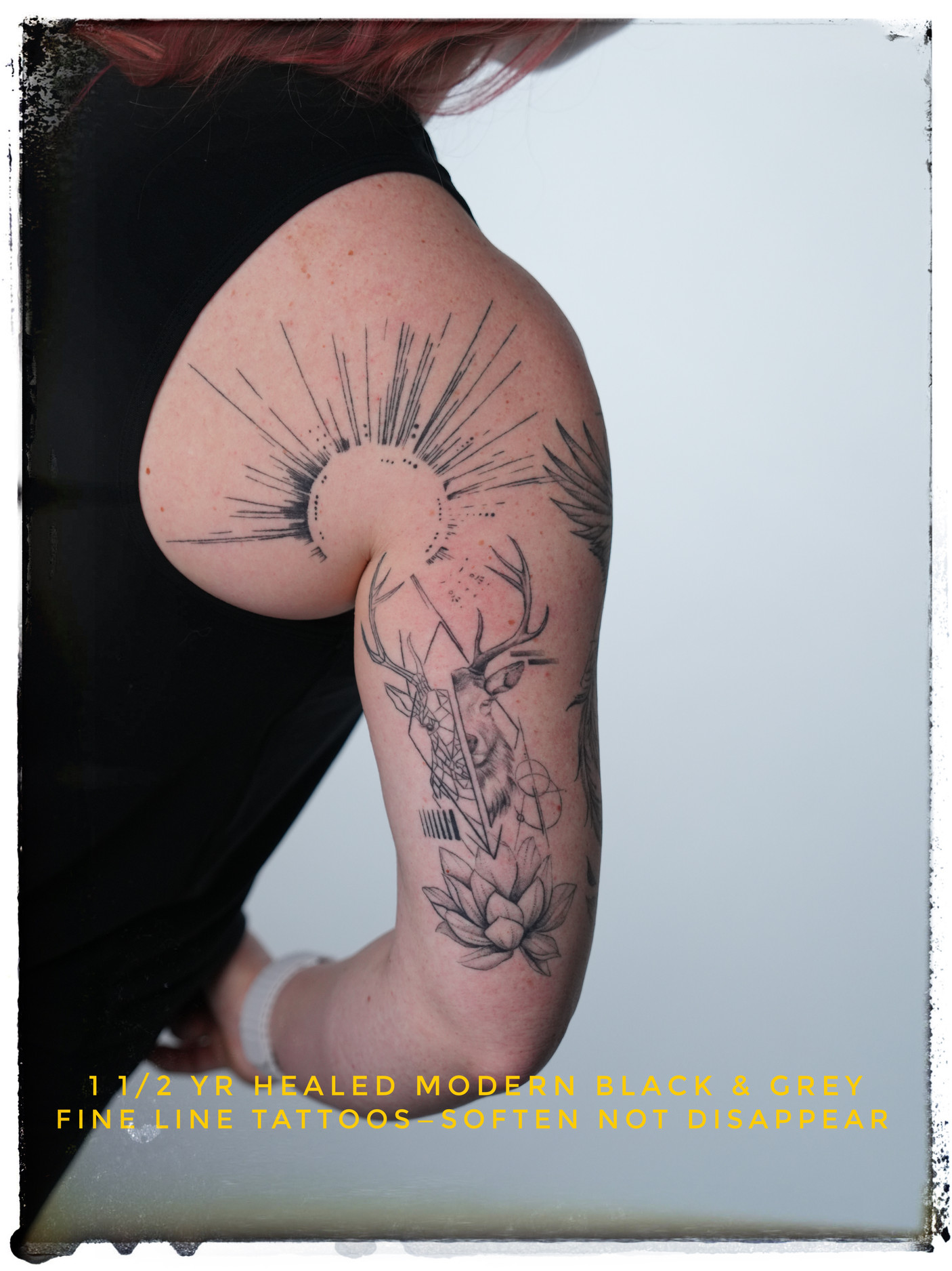 The same fine line tattoo, eighteen months healed